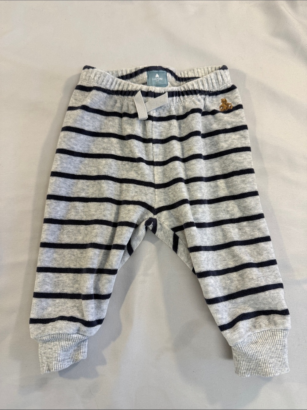 GAP - Velour - Light Gray and Navy Striped Infant Pants